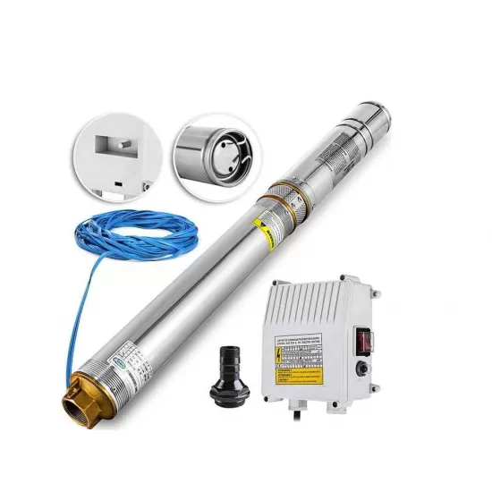 Pompa submersibila multietajata de mare adancime DDT, 4SDM2/8 DDT-0077, 1500 W, apa curata, carcasa inox-fonta,debit maxim 7000 L/h, inaltime maxim 120m, diametru pompa 100 mm, panou comanda, 15m cabl Pompa submersibila multietajata de mare adancime DDT, 4SDM2/8 DDT-0077, 1500 W, apa curata, carcasa inox-fonta,debit maxim 7000 L/h, inaltime maxim 120m, diametru pompa 100 mm, panou comanda, 15m cabl