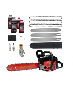 Pachet  Drujba benzina  8.5cp + 3 lanturi + 3 lame + x2 ulei ungere lant 1L + x2 ulei amestec 0.5L + x2 bujii + accesorii + manusi protectie, MOTOYAMA JAPAN