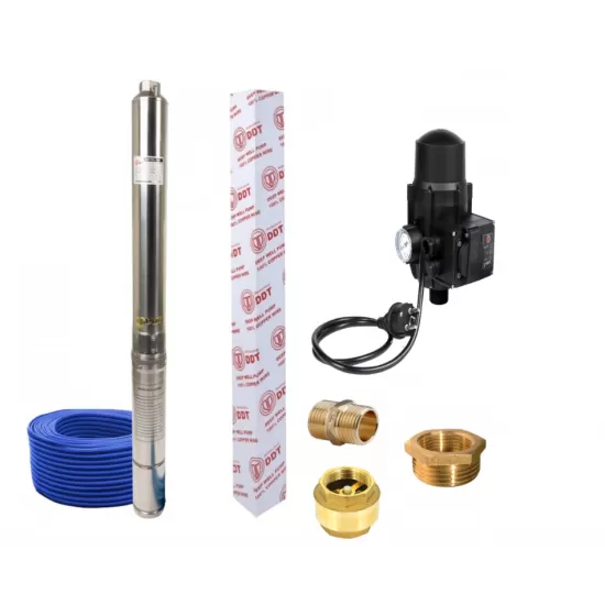 Pompa submersibila de mare adancime, DDT, 4SDM3-7, 1500 W, 7 m³/h, 7 turbine, Inox, 30 m cablu + Presostat electronic automat, DDT, LS-4 + accesorii Pompa submersibila de mare adancime, DDT, 4SDM3-7, 1500 W, 7 m³/h, 7 turbine, Inox, 30 m cablu + Presostat electronic automat, DDT, LS-4 + accesorii