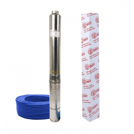 Pompa submersibila de mare adancime, DDT, 4SDM3-7, 1500 W, 7 m³/h, 7 turbine, Inox, 30 m cablu + Presostat electronic automat, DDT, LS-4 + accesorii