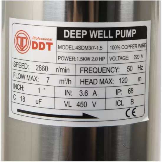 Pompa submersibila de mare adancime, DDT, 4SDM3-7, 1500 W, 7 m³/h, 7 turbine, Inox, 30 m cablu + Presostat electronic automat, DDT, LS-4 + accesorii Pompa submersibila de mare adancime, DDT, 4SDM3-7, 1500 W, 7 m³/h, 7 turbine, Inox, 30 m cablu + Presostat electronic automat, DDT, LS-4 + accesorii