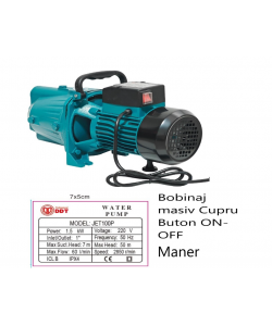 Pompa de suprafata JET100P, 1.5kW, apa curata, 60L/min, 50m, 1" cu buton pornire-oprire si bobinaj masiv cupru