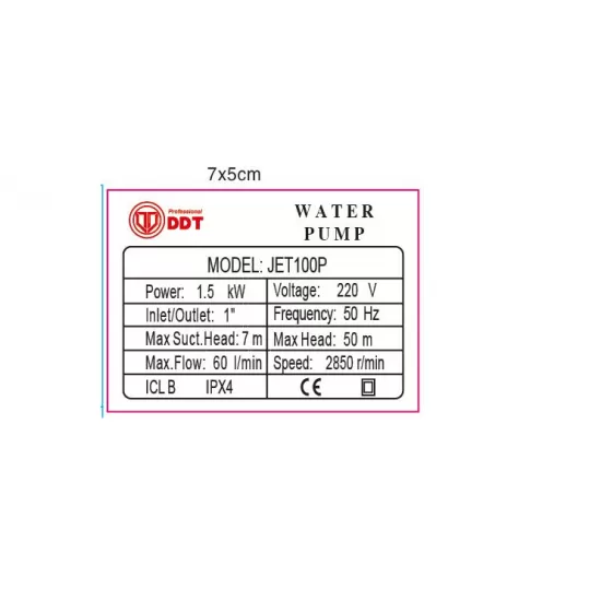 Pompa de suprafata JET100P, 1.5kW, apa curata, 60L/min, 50m, 1" cu buton pornire-oprire si bobinaj masiv cupru Pompa de suprafata JET100P, 1.5kW, apa curata, 60L/min, 50m, 1" cu buton pornire-oprire si bobinaj masiv cupru