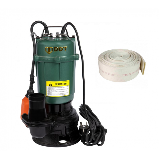 Pompa submersibila apa murdara, cu plutitor, fara tocator, DDT, WQD10, 2200 W+ Furtun pompieri 2 toli 20 m