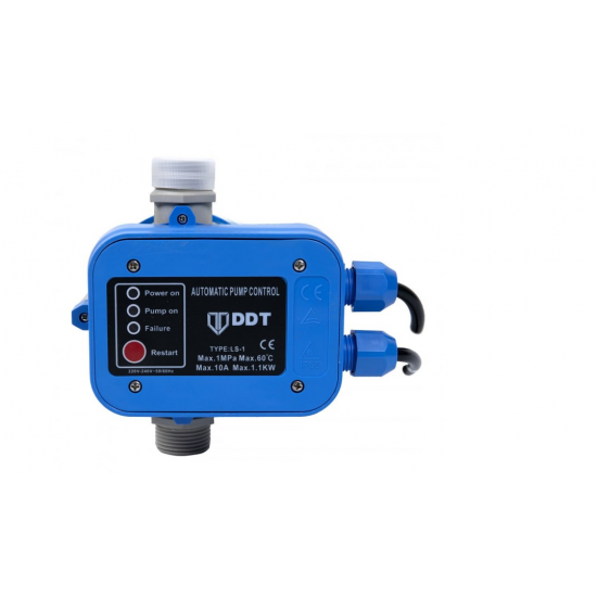 Pachet Pompa de suprafata DDT QB60, 370 W, aspiratie 7 m, refulare 30 m, BOBINAJ CUPRU + Presostat electronic automat DDT LS1, 1.1kW, 10 bar