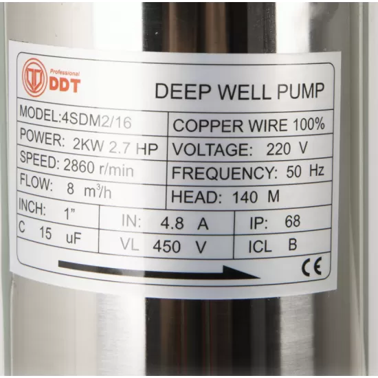 Pompa submersibila de mare adancime, DDT, 4SDM2-16, 2000 W, Inox, 16 turbine + Presostat electronic automat, DDT, LS-4 Pompa submersibila de mare adancime, DDT, 4SDM2-16, 2000 W, Inox, 16 turbine + Presostat electronic automat, DDT, LS-4