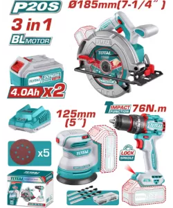 TOTAL - KIT COMBO 20V -4.0Ah - FIERASTRAU CIRCULAR, SLEFUITOR , MASINA DE GAURIT CU IMPACT (INCLUDE