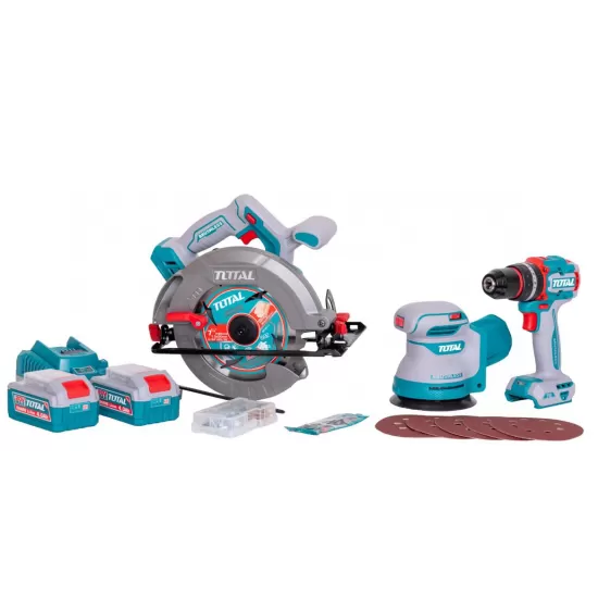 TOTAL - KIT COMBO 20V -4.0Ah - FIERASTRAU CIRCULAR, SLEFUITOR , MASINA DE GAURIT CU IMPACT (INCLUDE TOTAL - KIT COMBO 20V -4.0Ah - FIERASTRAU CIRCULAR, SLEFUITOR , MASINA DE GAURIT CU IMPACT (INCLUDE