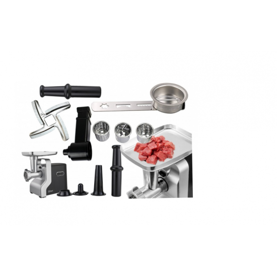 Masina de tocat carne multifunctionala ZILAN ZLN0126, Negru/Gri 2100 W, 3 viteze, Accesorii pentru feliat legume, Accesoriu pentru carnati, Accesorii pentru feliere si maruntire, Cutit inox