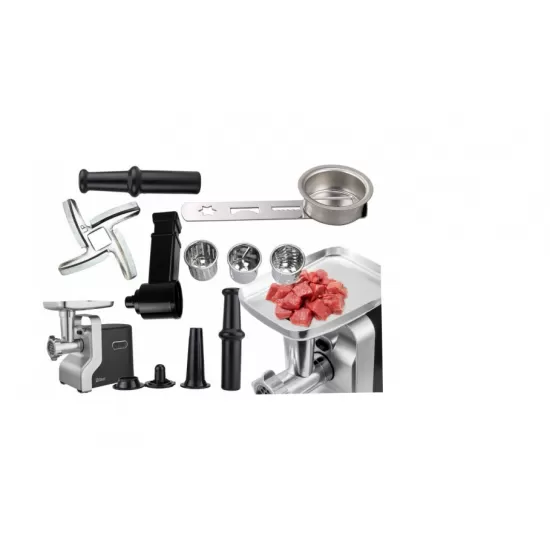 Masina de tocat carne multifunctionala ZILAN ZLN0126, Negru/Gri 2100 W, 3 viteze, Accesorii pentru feliat legume, Accesoriu pentru carnati, Accesorii pentru feliere si maruntire, Cutit inox