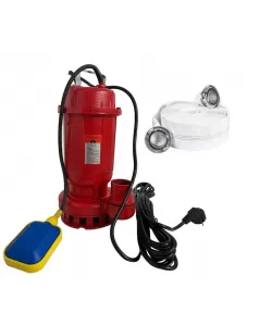 Pachet Cu Pompa apa murdara din fonta DDT rosie WQD10 cu plutitor, 1100 W, 15 m³/h + Furtunul de pompier 2'' 20 m, 8 bari, cu cuple + Furtunul de pompier 2'' 20 m, 8 bari