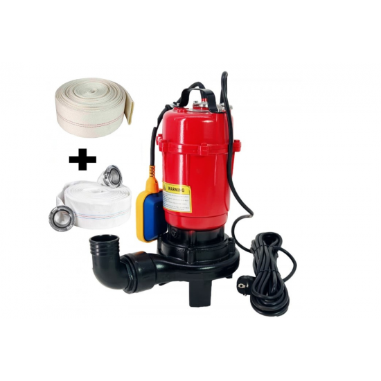 Pompa submersibila cu tocator si plutitor, DDT, WQD10, 2600W + Furtun pompier, 20 metri, 2 toli + Furtunul de pompier 2'' 20 m, 8 bari, cu cuple