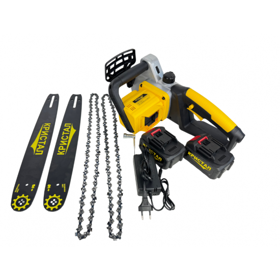 Drujba, mini fierastrau cu 2 acumulator DDT-CRISTAL, 48V, 1600W, 4800rot/min, 5A, Brushless, Motor fara perii, lungimea lamei de 405mm, 2 lame, 2 lanturi