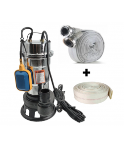 Pachet cu Pompa pentru apa murdara DDT, cu plutitor si tocator , 3000 W , Adancime evacuare maxim 8 Metri, corp inox + Furtunul de pompier 2'' 20 m, 8 bari, cu cuple + Furtunul de pompier 2'' 20 m