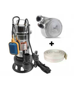 Pachet cu Pompa pentru apa murdara DDT, cu plutitor si tocator , 3000 W , Adancime evacuare maxim 8 Metri, corp inox + Furtunul de pompier 2'' 20 m, 8 bari, cu cuple + Furtunul de pompier 2'' 20 m