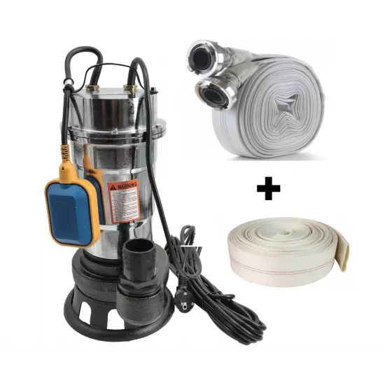 Pachet cu Pompa pentru apa murdara DDT, cu plutitor si tocator , 3000 W , Adancime evacuare maxim 8 Metri, corp inox + Furtunul de pompier 2'' 20 m, 8 bari, cu cuple + Furtunul de pompier 2'' 20 m Pachet cu Pompa pentru apa murdara DDT, cu plutitor si tocator , 3000 W , Adancime evacuare maxim 8 Metri, corp inox + Furtunul de pompier 2'' 20 m, 8 bari, cu cuple + Furtunul de pompier 2'' 20 m