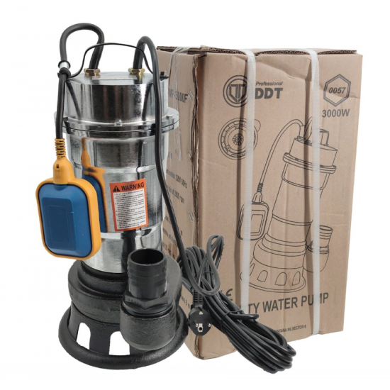Pachet cu Pompa pentru apa murdara DDT, cu plutitor si tocator , 3000 W , Adancime evacuare maxim 8 Metri, corp inox + Furtunul de pompier 2'' 20 m, 8 bari, cu cuple + Furtunul de pompier 2'' 20 m