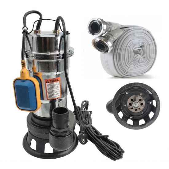 Pachet cu Pompa pentru apa murdara DDT, cu plutitor si tocator , 3000 W , Adancime evacuare maxim 8 Metri, corp inox + Furtunul de pompier 2'' 20 m, 8 bari, cu cuple + Furtunul de pompier 2'' 20 m