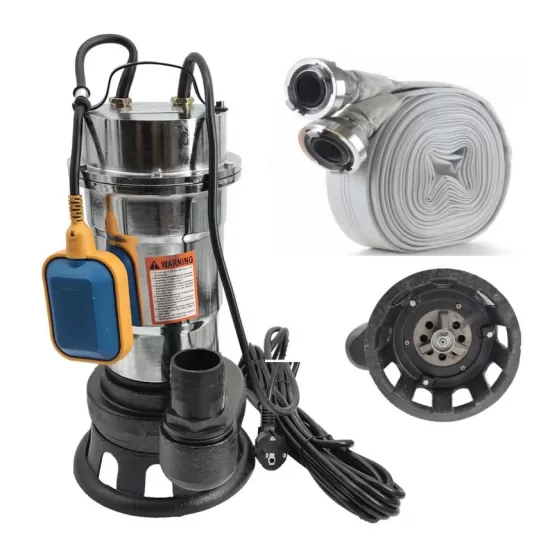 Pachet cu Pompa pentru apa murdara DDT, cu plutitor si tocator , 3000 W , Adancime evacuare maxim 8 Metri, corp inox + Furtunul de pompier 2'' 20 m, 8 bari, cu cuple + Furtunul de pompier 2'' 20 m Pachet cu Pompa pentru apa murdara DDT, cu plutitor si tocator , 3000 W , Adancime evacuare maxim 8 Metri, corp inox + Furtunul de pompier 2'' 20 m, 8 bari, cu cuple + Furtunul de pompier 2'' 20 m