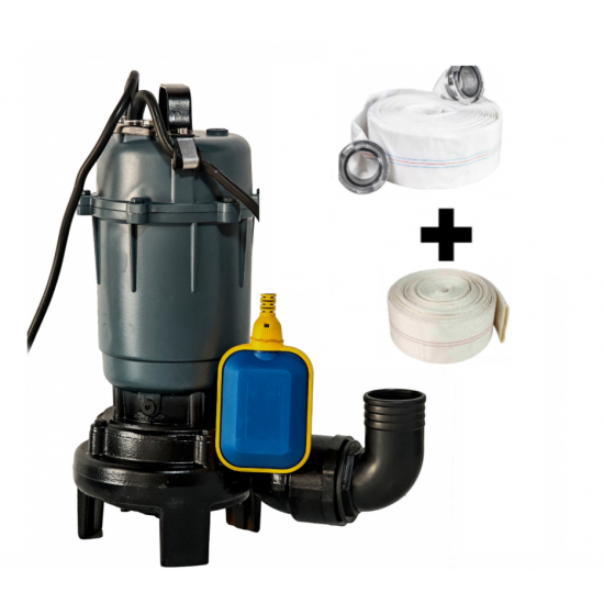 Pompa apa murdara DDT cu tocator exterior si flotor, 2600 W, 12 mc/h, 12 m refulare + Furtun pompier 2" 20 M +Furtunul de pompier 2'' 20 m, 8 bari, cu cuple