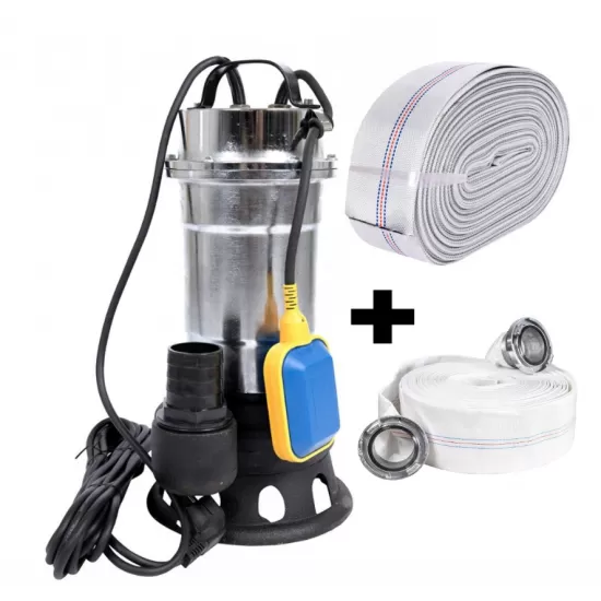 Pompa pentru apa murdara cu plutitor fara tocator, DDT, Inox, SWP2550F, 2550 W, 25 mc/h + Furtun pompier, 20 metri, 2 toli + Furtun pompier, 20 metri, 2 toli, cu cuple Pompa pentru apa murdara cu plutitor fara tocator, DDT, Inox, SWP2550F, 2550 W, 25 mc/h + Furtun pompier, 20 metri, 2 toli + Furtun pompier, 20 metri, 2 toli, cu cuple