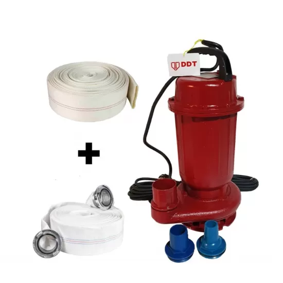 Pompa submersibila apa murdara, DDT, WQD10, 1100 W + Furtun pompier, 20 metri, 2 toli + Furtun pompier, 20 metri, 2 toli, cu cuple Pompa submersibila apa murdara, DDT, WQD10, 1100 W + Furtun pompier, 20 metri, 2 toli + Furtun pompier, 20 metri, 2 toli, cu cuple