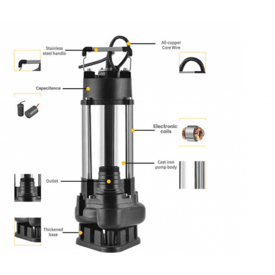 Pompa submersibila de apa murdara DDT V1500F, 1500 W, 12 mc/h+ Furtun pompier, 20 metri, 2 toli + Furtunul de pompier 2'' 20 m, 8 bari, cu cuple