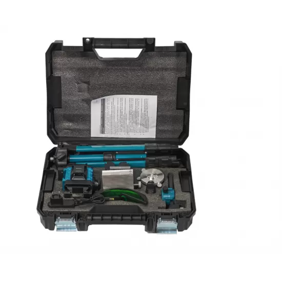 Nivelă laser profesională DDT-KRISTAL 16 linii 4D, verde, cu 2 acumulatori Li-Ion, telecomandă, trepied, suporturi și valiză de transport