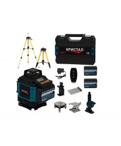 Nivelă laser profesională DDT-KRISTAL 16 linii 4D, verde, cu 2 acumulatori Li-Ion, telecomandă, trepied, suporturi și valiză de transport