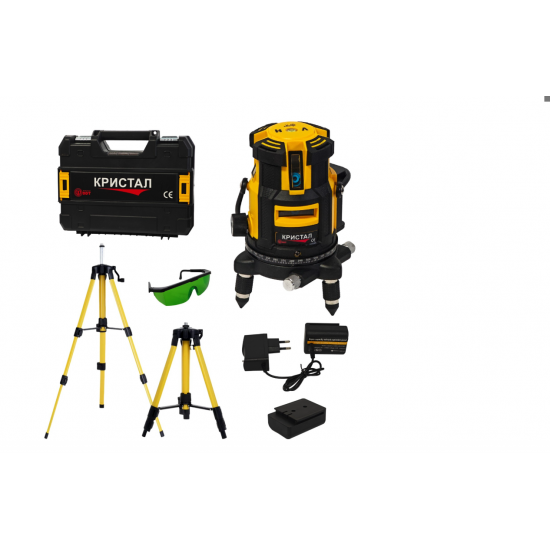 Nivelă laser profesională DDT-KRISTAL 12 linii, fascicul verde, cu trepied, acumulator Li-Ion, ochelari de protecție și valiză de transport