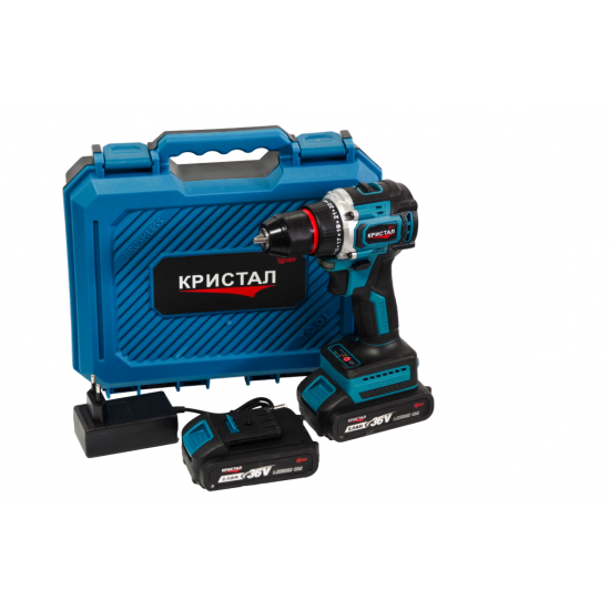 Bormașină cu acumulator DDT-KRISTAL 36V, 2 acumulatori Li-Ion 2.0Ah, motor fara perii (brushless), 2 viteze, cuplu reglabil, sistem autoblocaj, valiză de transport