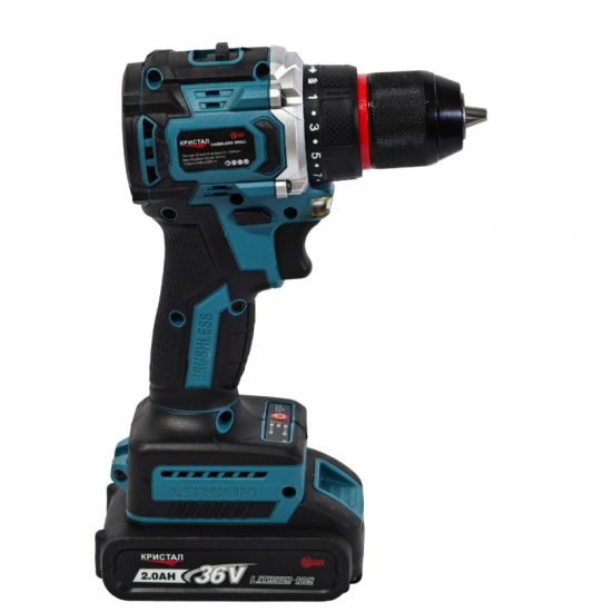 Bormașină cu acumulator DDT-KRISTAL 36V, 2 acumulatori Li-Ion 2.0Ah, motor fara perii (brushless), 2 viteze, cuplu reglabil, sistem autoblocaj, valiză de transport