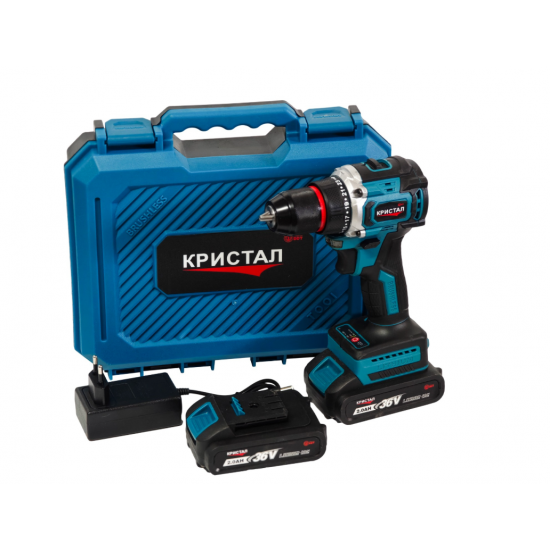 Bormașină cu acumulator DDT-KRISTAL 36V, 2 acumulatori Li-Ion 2.0Ah, motor fara perii (brushless), 2 viteze, cuplu reglabil, sistem autoblocaj, valiză de transport