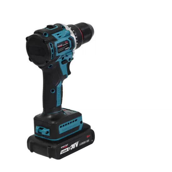 Bormașină cu acumulator DDT-KRISTAL 36V, 2 acumulatori Li-Ion 2.0Ah, motor fara perii (brushless), 2 viteze, cuplu reglabil, sistem autoblocaj, valiză de transport