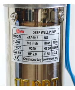 Pompa submersibilă de adâncime DDT 4SP5/12 – 1.8 kW, 2.5 CP, 8 m³/h, 90 m inaltimea de refulare , 12 turbine inox cu panou de control, rezistenta la nisip