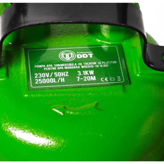 Pompa submersibilă pentru apă murdară DDT Professional WQCD10-10-0.95F, 3100W, 25000 L/h, 10 m cu cutit profesional
