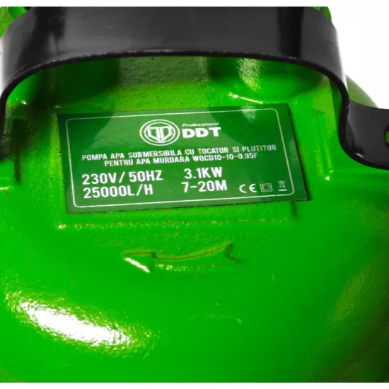 Pompa submersibilă pentru apă murdară DDT Professional WQCD10-10-0.95F, 3100W, 25000 L/h, 10 m cu cutit profesional