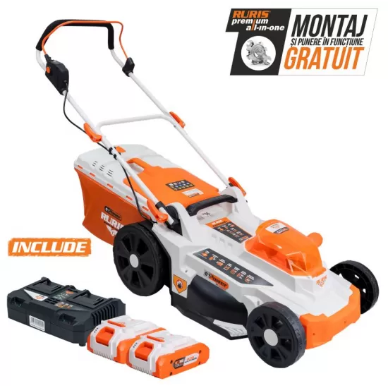 Masina de tuns gazon pe Acumulator RURIS RXI 4344e power alfa up {contine 2 acumulatori+incarcator dublu}