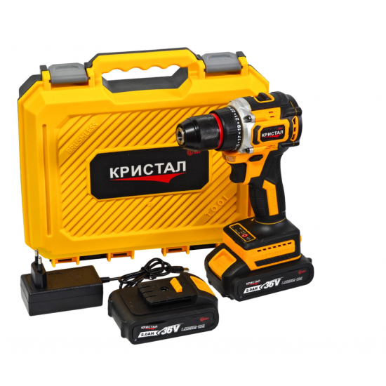 Bormașină cu acumulator DDT-KRISTAL 36V, 2 acumulatori Li-Ion 2.0Ah, motor fara perii (brushless), 2 viteze, cuplu reglabil, sistem autoblocaj, valiză de transport