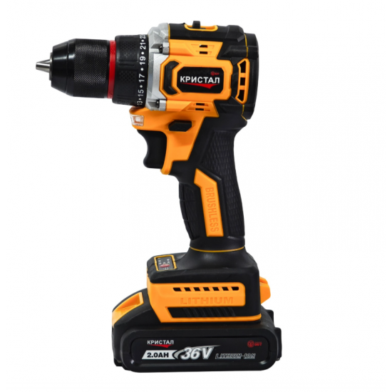 Bormașină cu acumulator DDT-KRISTAL 36V, 2 acumulatori Li-Ion 2.0Ah, motor fara perii (brushless), 2 viteze, cuplu reglabil, sistem autoblocaj, valiză de transport