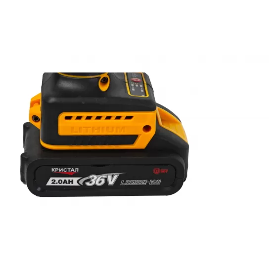 Bormașină cu acumulator DDT-KRISTAL 36V, 2 acumulatori Li-Ion 2.0Ah, motor fara perii (brushless), 2 viteze, cuplu reglabil, sistem autoblocaj, valiză de transport