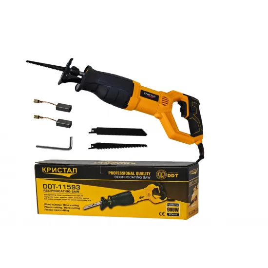 Fierastrau pendular tip sabie DDT CRISTAL, Adancime de Taiere 200 mm Lemn, 8mm Otel, 12mm Aluminiu, 900 W, Viteza Variabila 3000 rpm, GALBEN