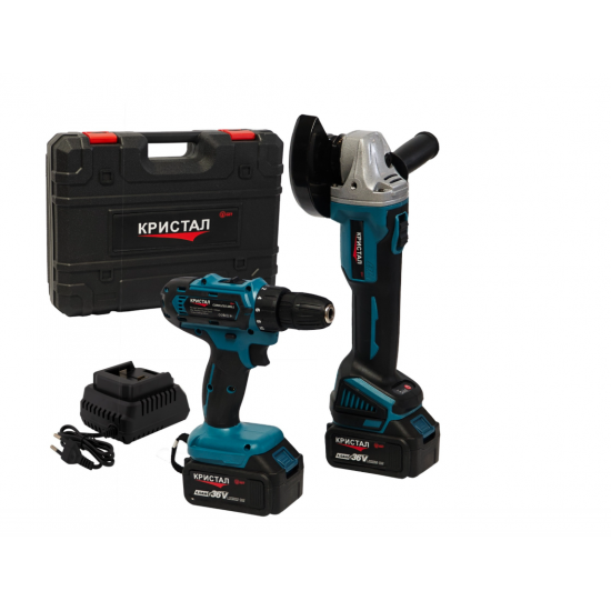 Trusă Profesională 2 în 1 DDT CRISTAL – Mașină de Găurit + Polizor unghiular, 36V, 2x baterii 4.0Ah, Încărcător Rapid