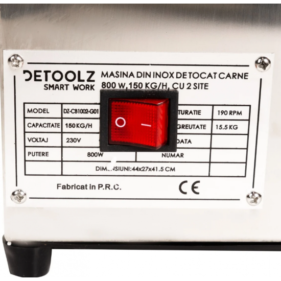 Masina tocat carne Detoolz, 800W, 150 kg/h Inox cu 2 site