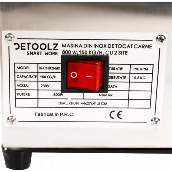 Masina tocat carne Detoolz, 800W, 150 kg/h Inox cu 2 site
