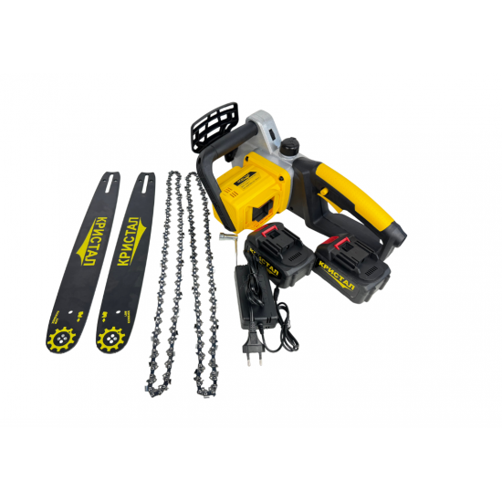 Drujba ,mini fierastrau cu 2 acumulator DDT-CRISTAL, 48V,1600W,4800rot/min,5A,Brushless, Motor fără perii, Lungimea lamei de 405mm, 2 lame,2 lanturi,Ideala pentru taierea lemnelor de foc