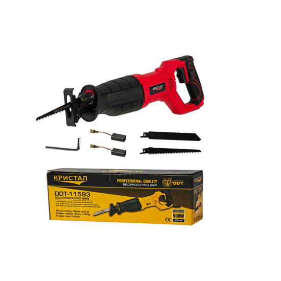 Fierastrau pendular tip sabie DDT CRISTAL, Adancime de Taiere 200 mm Lemn, 8mm Otel, 12mm Aluminiu, 900 W, Viteza Variabila 3000 rpm, ROSU