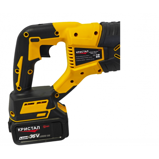 Fierăstrău tip sabie cu acumulator DDT CRISTAL, 36V, Viteza Variabila, Adancime de Taiere 115mm Lemn, 8mm Otel, 12mm Aluminiu, 2x baterii 4.0Ah, încărcător + 4 panze diferite incluse