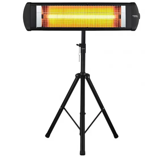 Pachet Radiator electric cu infrarosu KUMTEL EX25, 2500W, Termostat, Corp metalic, Protectie 20 IP, Negru, Suport radiator Hausberg HB-8712NG, metalic, reglabil pe inaltime 100-180 cm