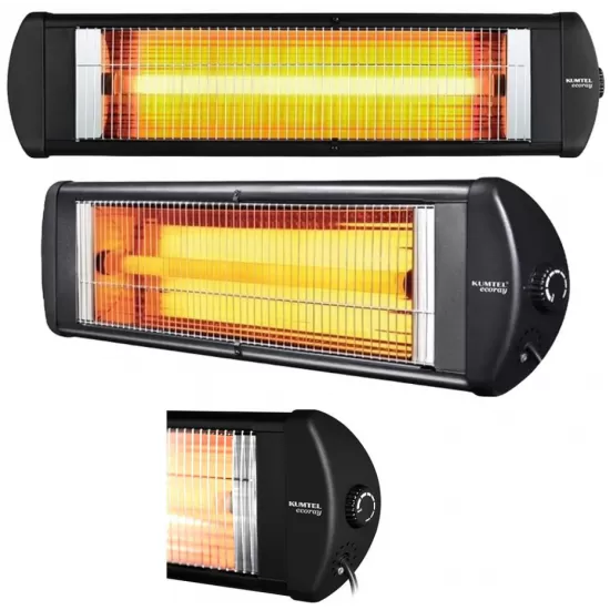 Pachet Radiator electric cu infrarosu KUMTEL EX25, 2500W, Termostat, Corp metalic, Protectie 20 IP, Negru, Suport radiator Hausberg HB-8712NG, metalic, reglabil pe inaltime 100-180 cm